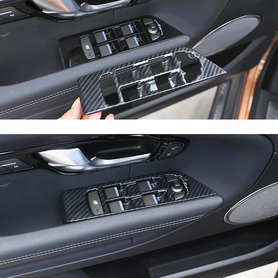 YAQUICKA Автомобильная Дверь Подлокотник Кнопка Включения Окна Рамка Накладка Наклейка Для Land Rover Range Rover Evoque 2012-2017 Углеродное Волокно Черный 1
