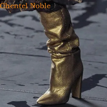 2020 Chentel/ Женские Модные Кожаные ботинки с Золотым Змеиным узором на плоской подошве Без шнуровки, So Cool Runwways, Zapatos De Mujer, Черные