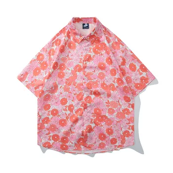 Японская рубашка с короткими рукавами с полным принтом от бренда Tide, свободные футболки с открытыми плечами на весну