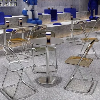 Акриловый модный стул для фотосъемки, прозрачный стул, современный обеденный стул для чая с молоком, складной стул, обеденный стул, ресторанный стул