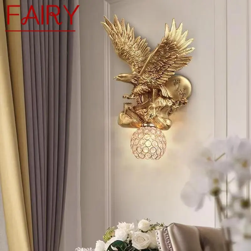 Сказочный современный настенный светильник в виде Орла из смолы LED Gold Креативные хрустальные бра Декор Для дома Гостиной Спальни Крыльца 0