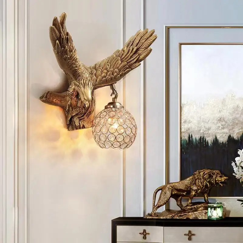 Сказочный современный настенный светильник в виде Орла из смолы LED Gold Креативные хрустальные бра Декор Для дома Гостиной Спальни Крыльца 1