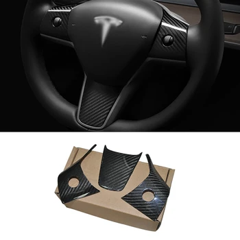 Покрытие салона автомобиля из настоящего сухого углеродного волокна, защитная накладка на рулевое колесо для Tesla Model 3 Model Y 2017up