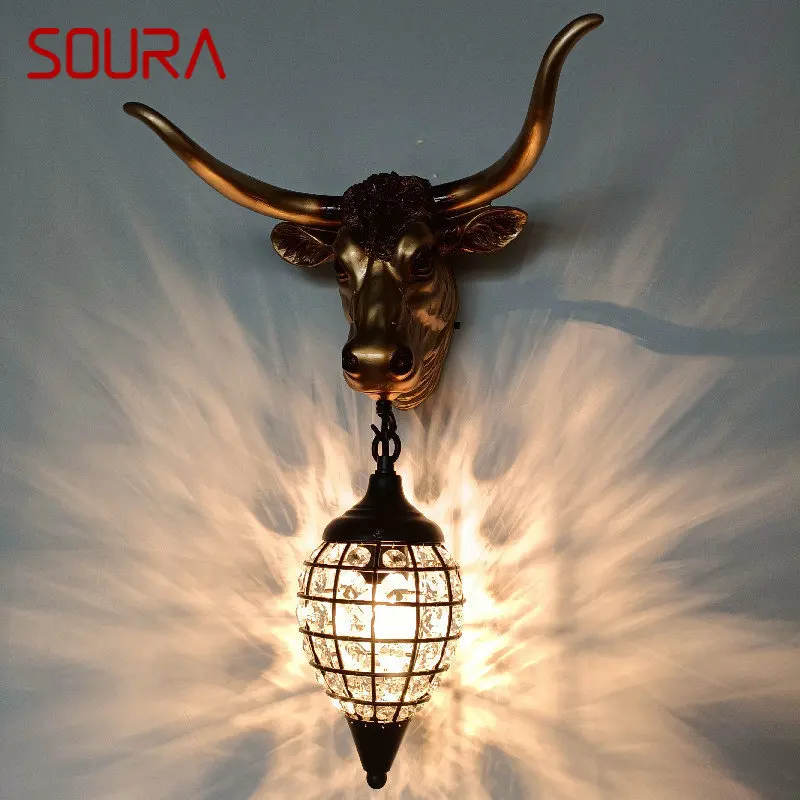 SOURA Современные хрустальные настенные светильники для интерьера, креативный дизайн крупного рогатого скота, светодиодные прикроватные бра для домашнего декора гостиной и крыльца 0