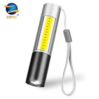 Перезаряжаемый фонарик ZHIYU USB T6 + COB Light Водонепроницаемый Мини-светодиодный фонарик с телескопическим зумом Стильный портативный костюм для ночного освещения