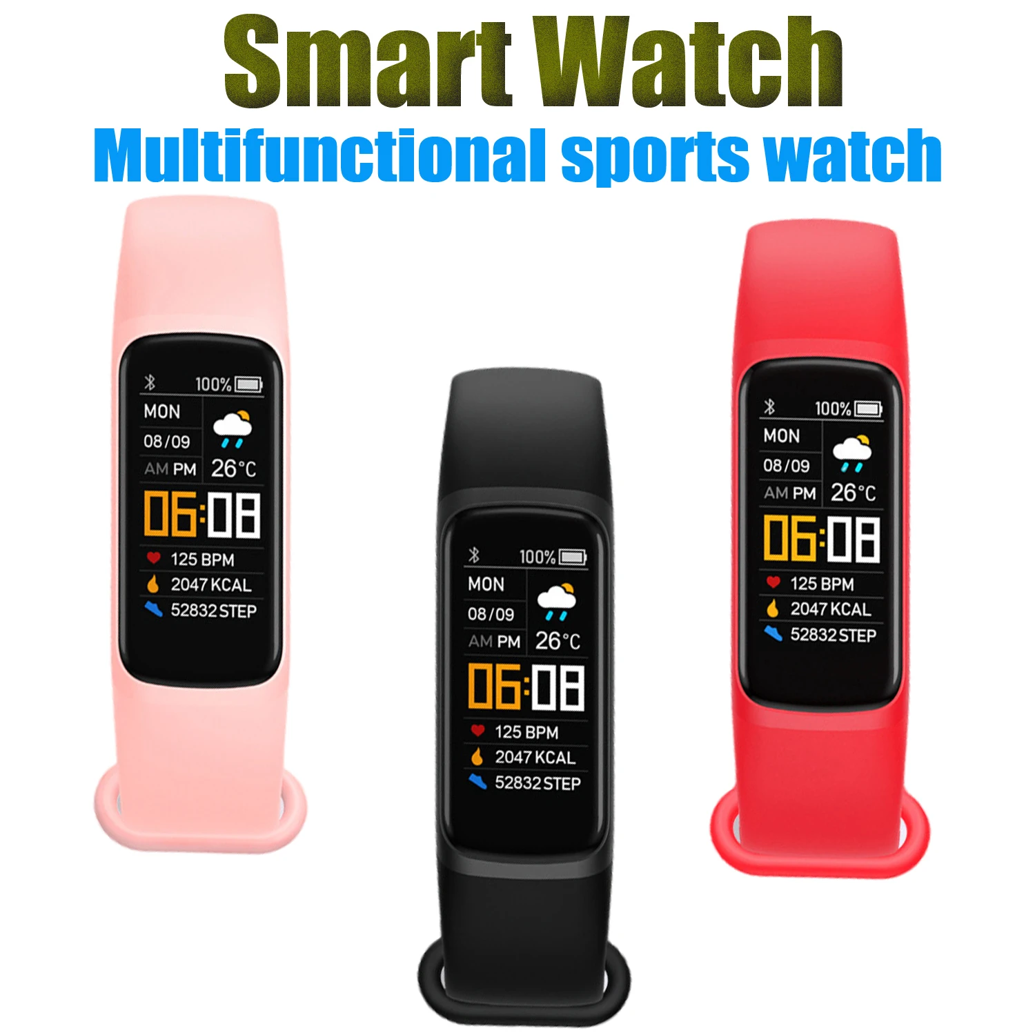 Фитнес-трекер, водонепроницаемые спортивные смарт-часы Bluetooth с сенсорным экраном, пульсометром, измерением артериального давления, оксиметрии 1