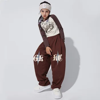 Корейские брюки для девочек в стиле хип-хоп, джаз, танцевальные спортивные штаны с принтом готических букв, детская одежда для подростков, детские брюки-капри от 4 до 16 лет