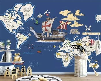 WELLYU Обои фреска нарисованный от руки пиратский корабль карта мультфильм детская комната настенное украшение фон 3d обои papier peint 3D