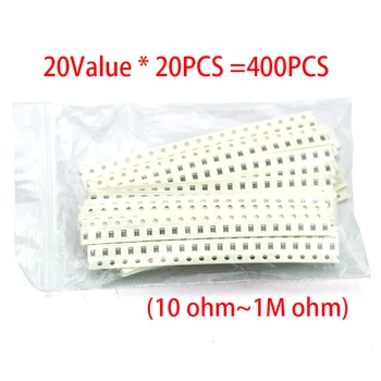 20 Значение * 20ШТ = 400ШТ Комплект резисторов 0805 SMD 1% 1/8 Вт (10 ом ~ 1 М Ом) комплект образцов компонентов 