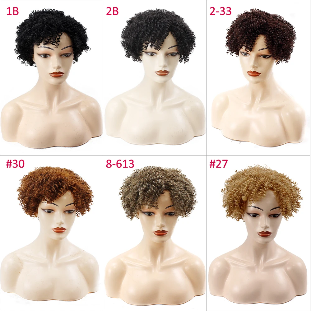 YunRong Короткий Афро-Кудрявый парик для чернокожих женщин Синтетический Кудрявый Объемный парик из высокотемпературного волокна 1B 6 дюймов 2
