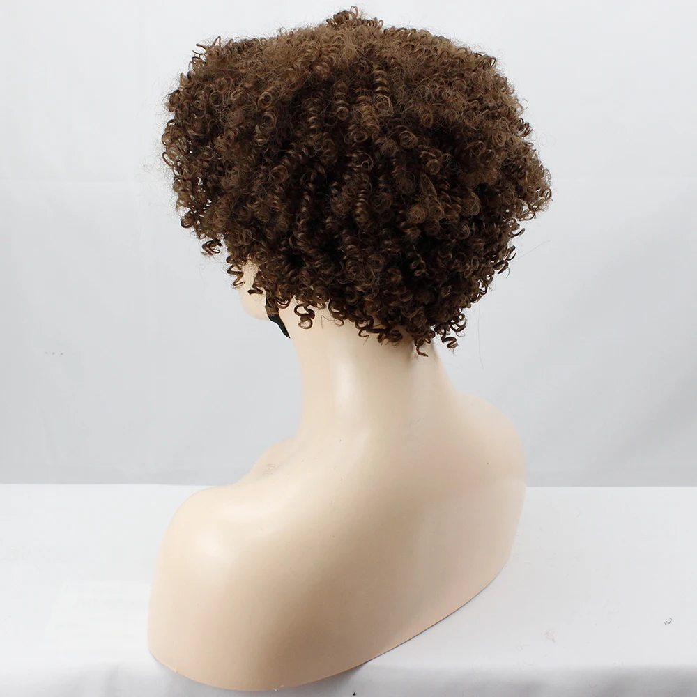 YunRong Короткий Афро-Кудрявый парик для чернокожих женщин Синтетический Кудрявый Объемный парик из высокотемпературного волокна 1B 6 дюймов 4