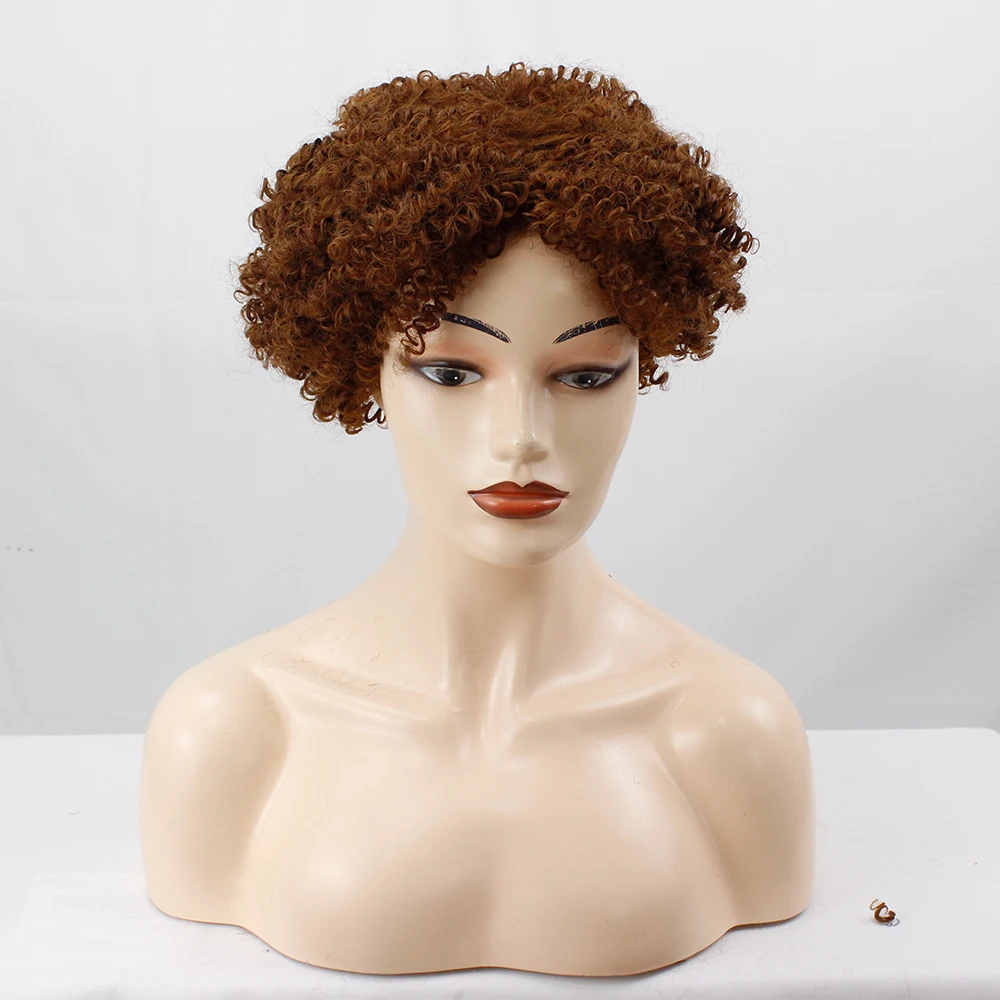 YunRong Короткий Афро-Кудрявый парик для чернокожих женщин Синтетический Кудрявый Объемный парик из высокотемпературного волокна 1B 6 дюймов 5