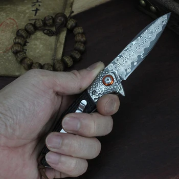 Изысканный Подарочный нож с ручкой из желтого сандалового дерева, Дамасский складной нож с подшипником высокой твердости, Походный тактический нож для кемпинга