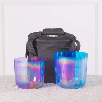Прозрачная хрустальная поющая чаша для чакры с космическим светом + сумка
