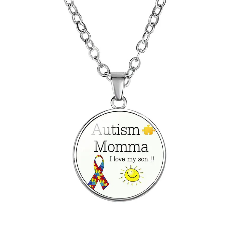 Ожерелье с осознанием аутизма, ожерелье из аутистической цепочки, люди, полные жизни и любви, ювелирные изделия с подвеской из стеклянного кабошона 0