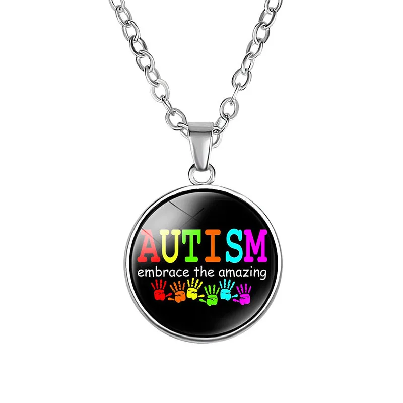 Ожерелье с осознанием аутизма, ожерелье из аутистической цепочки, люди, полные жизни и любви, ювелирные изделия с подвеской из стеклянного кабошона 4