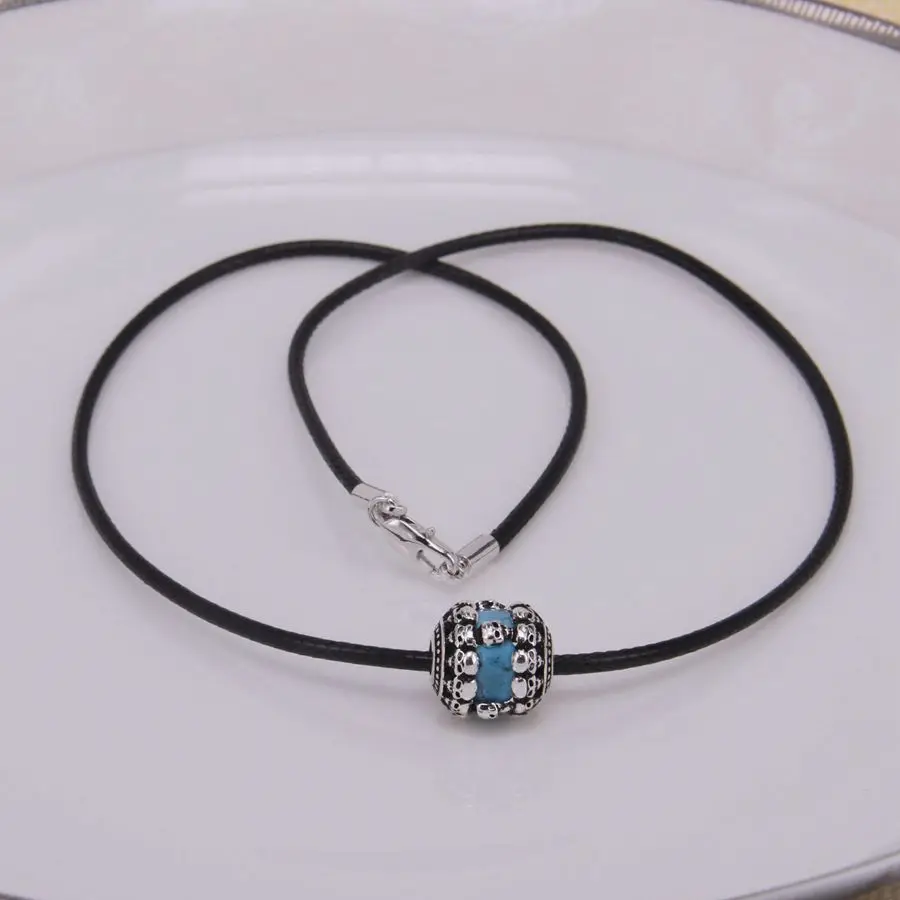 Подвеска из бисера с кожаным мужским ожерельем, новое модное серебряное ожерелье в стиле панк, ювелирный подарок для мужчин 4