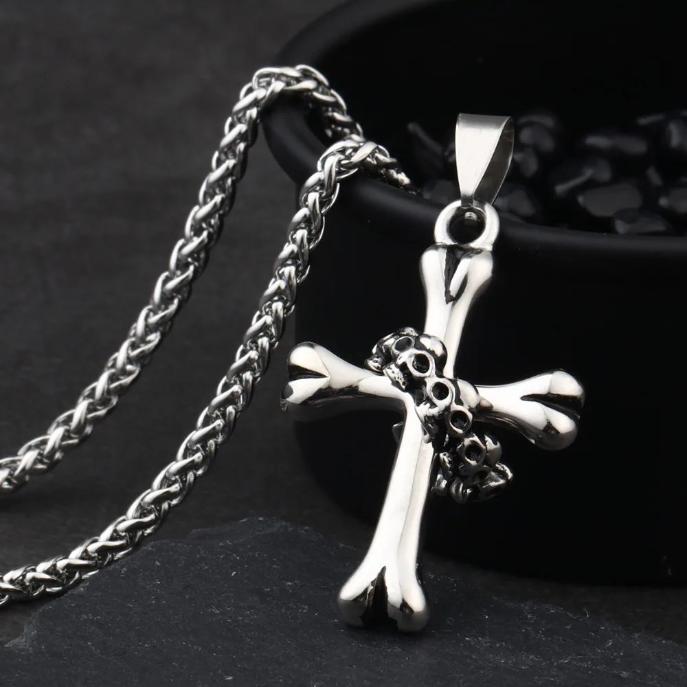 Ожерелье с крестом из молитвенной кости скелета для мужчин и женщин, цепочка из нержавеющей стали, серебряный цвет, подарок любителю ежедневных украшений MN116 0