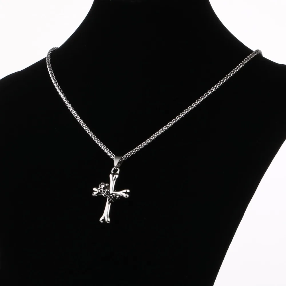 Ожерелье с крестом из молитвенной кости скелета для мужчин и женщин, цепочка из нержавеющей стали, серебряный цвет, подарок любителю ежедневных украшений MN116 1