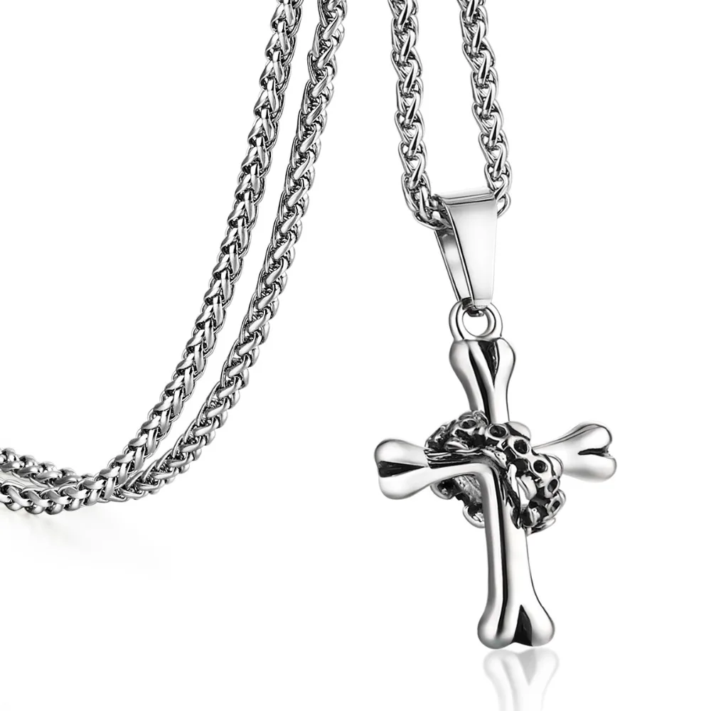Ожерелье с крестом из молитвенной кости скелета для мужчин и женщин, цепочка из нержавеющей стали, серебряный цвет, подарок любителю ежедневных украшений MN116 2