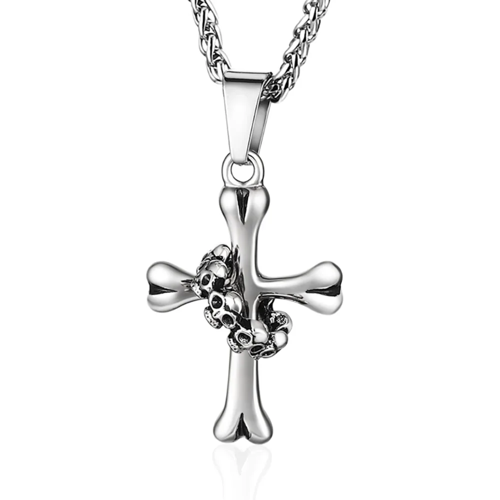 Ожерелье с крестом из молитвенной кости скелета для мужчин и женщин, цепочка из нержавеющей стали, серебряный цвет, подарок любителю ежедневных украшений MN116 3