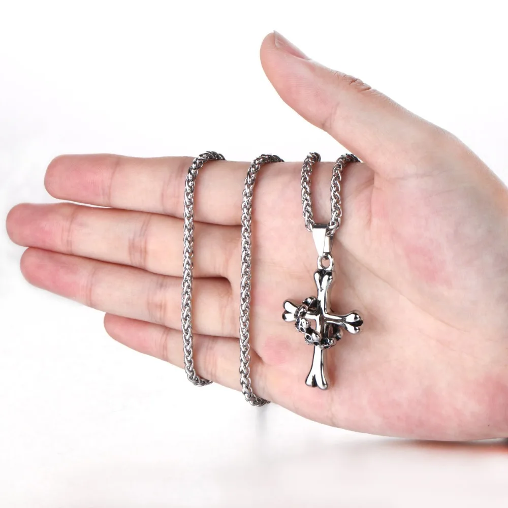 Ожерелье с крестом из молитвенной кости скелета для мужчин и женщин, цепочка из нержавеющей стали, серебряный цвет, подарок любителю ежедневных украшений MN116 4