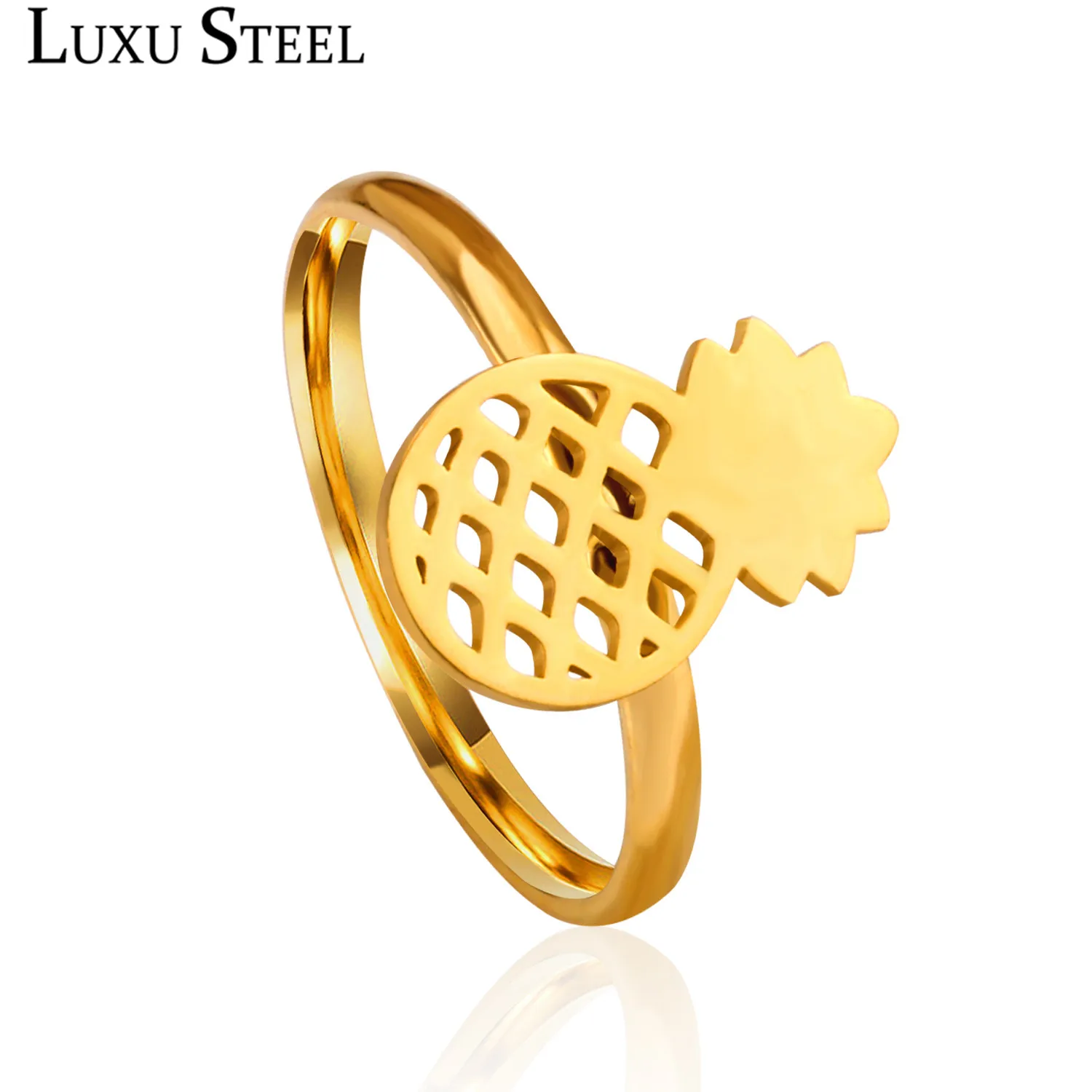 Кольца LUXUSTEEL из нержавеющей стали золотого цвета с фруктами ананаса, кольца для пальцев, свадебные украшения anillos Mujer Оптом 0