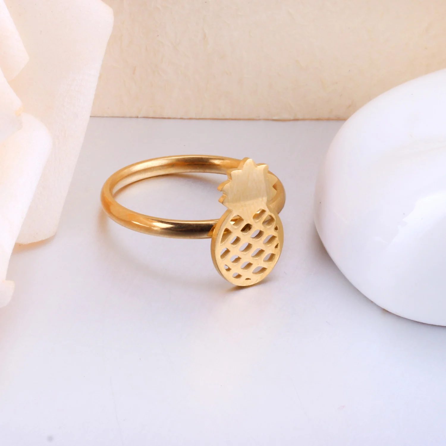 Кольца LUXUSTEEL из нержавеющей стали золотого цвета с фруктами ананаса, кольца для пальцев, свадебные украшения anillos Mujer Оптом 2