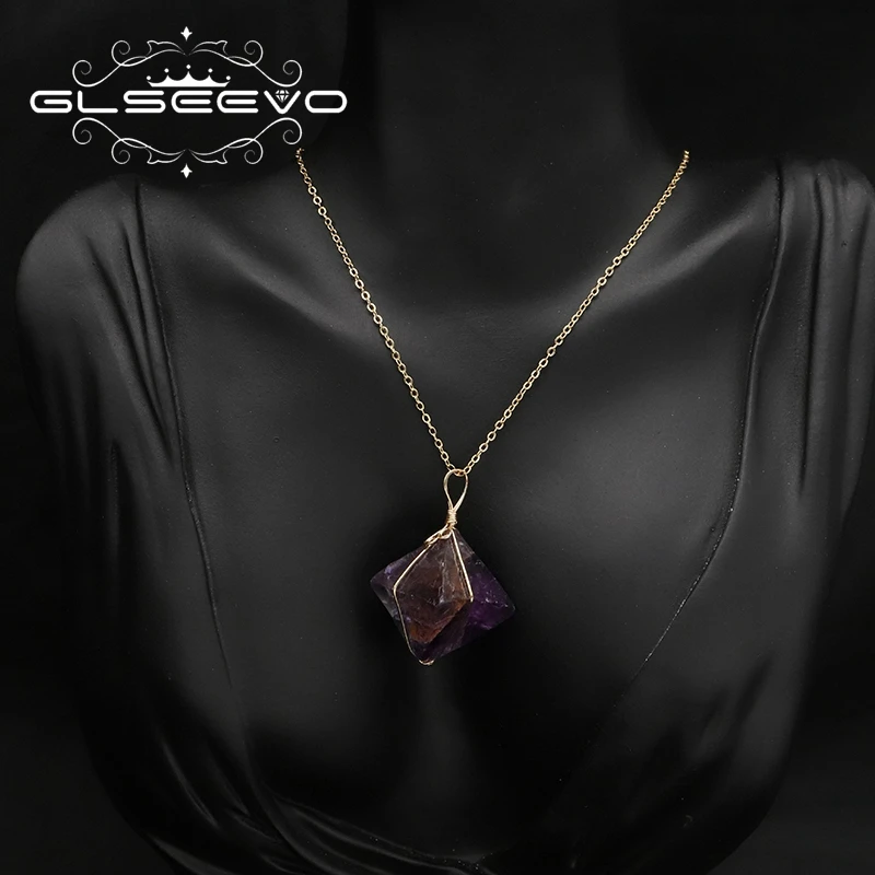 GLSEEVO неправильной формы Ожерелье с фиолетовым аметистом Для женщин Минимализм элегантность Модные подарки Идеи для женщин 1