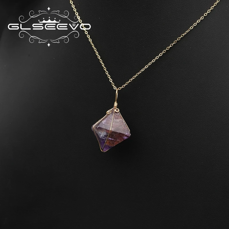 GLSEEVO неправильной формы Ожерелье с фиолетовым аметистом Для женщин Минимализм элегантность Модные подарки Идеи для женщин 2