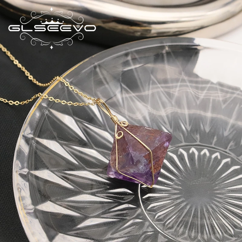 GLSEEVO неправильной формы Ожерелье с фиолетовым аметистом Для женщин Минимализм элегантность Модные подарки Идеи для женщин 3