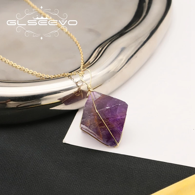 GLSEEVO неправильной формы Ожерелье с фиолетовым аметистом Для женщин Минимализм элегантность Модные подарки Идеи для женщин 4