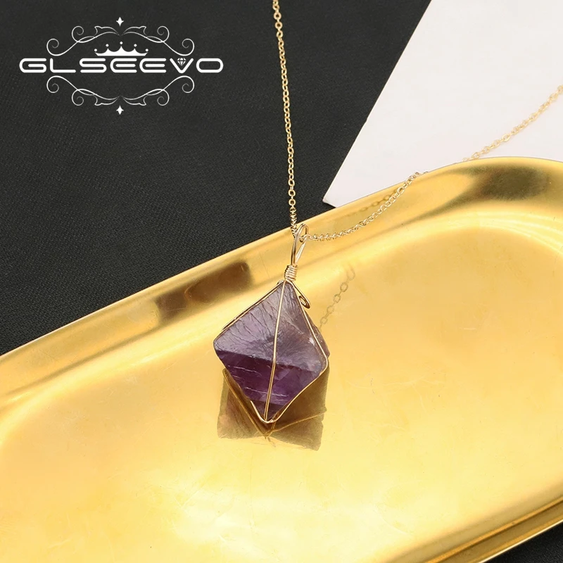 GLSEEVO неправильной формы Ожерелье с фиолетовым аметистом Для женщин Минимализм элегантность Модные подарки Идеи для женщин 5