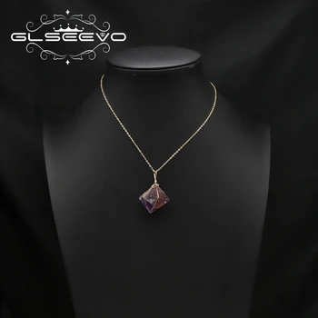 GLSEEVO неправильной формы Ожерелье с фиолетовым аметистом Для женщин Минимализм элегантность Модные подарки Идеи для женщин