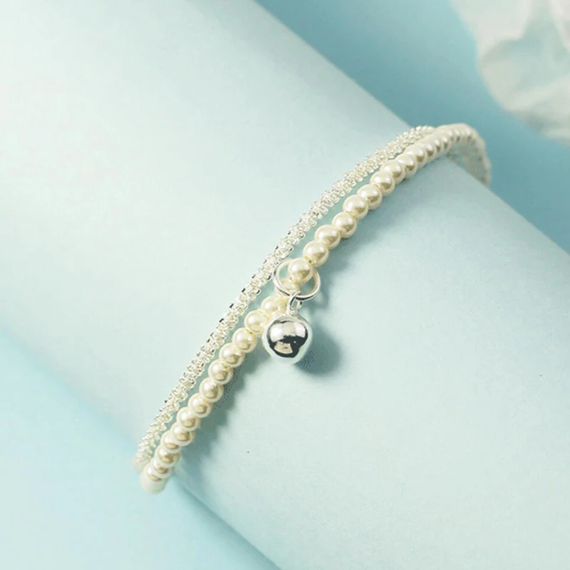KOFSAC Романтические браслеты из жемчужных бусин для студенток, модный милый браслет с двумя цепочками, женский подарок на день рождения 0