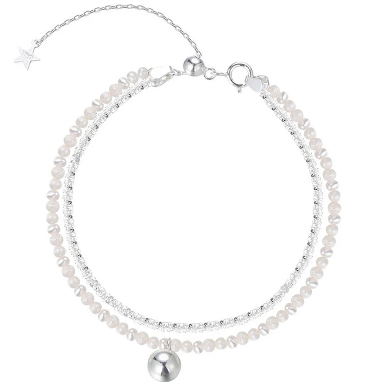 KOFSAC Романтические браслеты из жемчужных бусин для студенток, модный милый браслет с двумя цепочками, женский подарок на день рождения 4