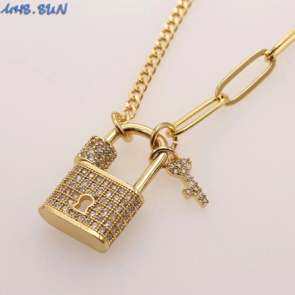 SUNSLL CZ Циркон Модный замок и ключ, Медное Кубинское ожерелье с асимметричной подвеской, ювелирные изделия для женщин, подарок для вечеринки для мужчин 0