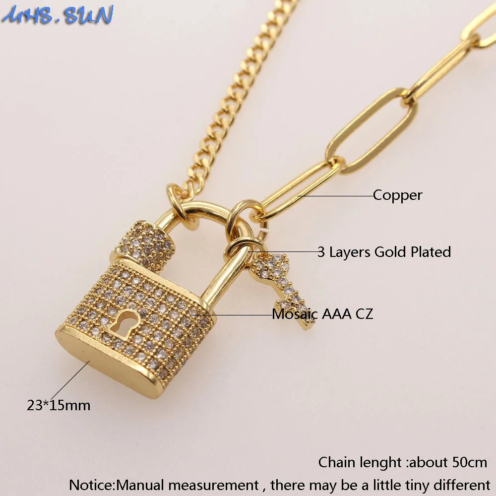 SUNSLL CZ Циркон Модный замок и ключ, Медное Кубинское ожерелье с асимметричной подвеской, ювелирные изделия для женщин, подарок для вечеринки для мужчин 1