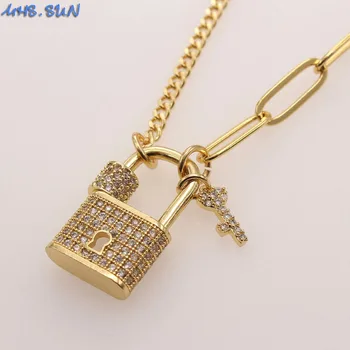 SUNSLL CZ Циркон Модный замок и ключ, Медное Кубинское ожерелье с асимметричной подвеской, ювелирные изделия для женщин, подарок для вечеринки для мужчин