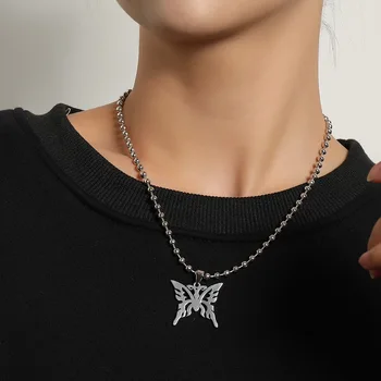 Панк-хип-хоп Цепочка из бисера, ожерелье с полой бабочкой, женские модные украшения в стиле Харадзюку с геометрическим воротником, Свитер, ожерелье