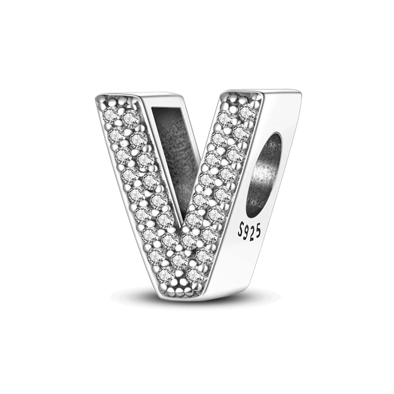 100% Настоящее серебро 925 Пробы, буква алфавита A-Z, Название Шарма, Бусина, подходят для оригинальных браслетов Pandora, аксессуары, ювелирные изделия 3