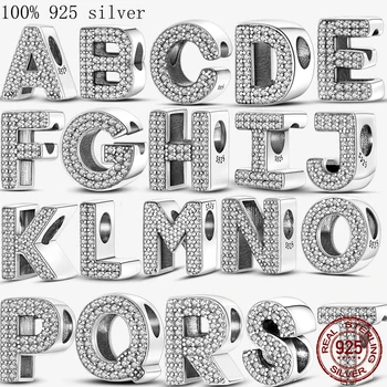 100% Настоящее серебро 925 Пробы, буква алфавита A-Z, Название Шарма, Бусина, подходят для оригинальных браслетов Pandora, аксессуары, ювелирные изделия