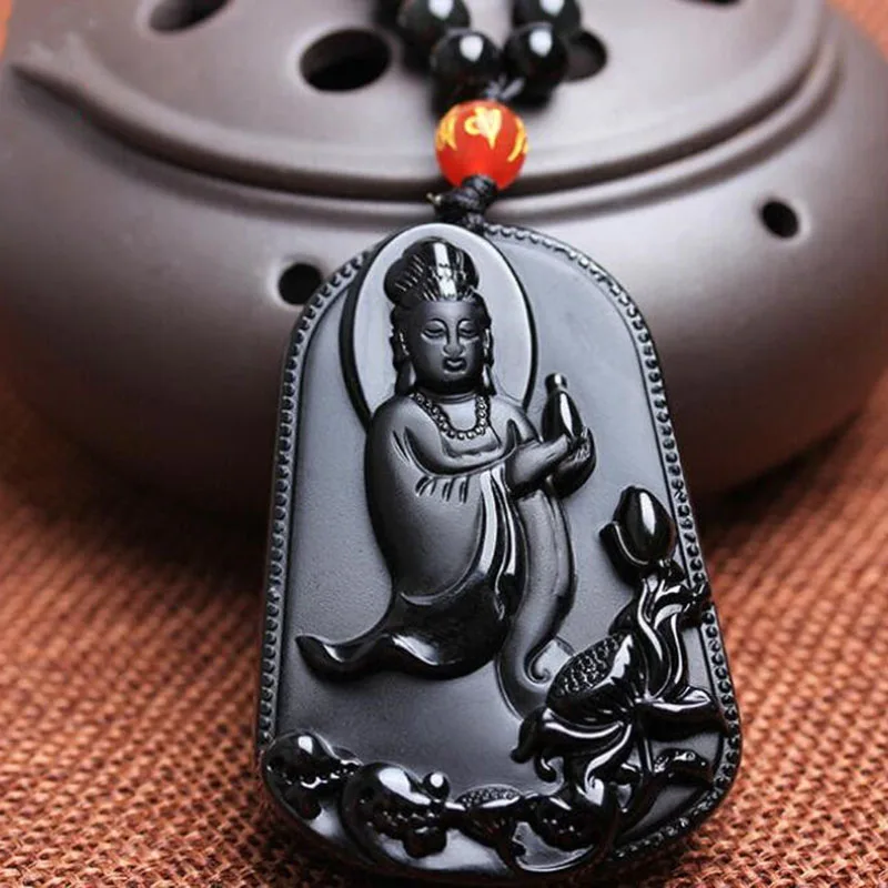 Ювелирные изделия с подвеской из натурального обсидиана Lotus Avalokitesvara, изысканные ювелирные изделия, хрустальная ваза, мужское и женское ожерелье, ювелирные изделия с подвеской 1