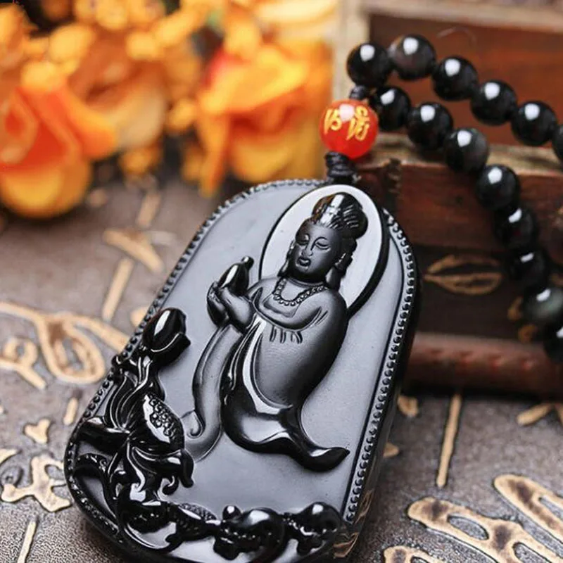Ювелирные изделия с подвеской из натурального обсидиана Lotus Avalokitesvara, изысканные ювелирные изделия, хрустальная ваза, мужское и женское ожерелье, ювелирные изделия с подвеской 2