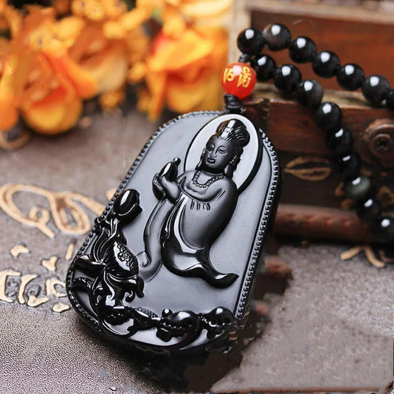 Ювелирные изделия с подвеской из натурального обсидиана Lotus Avalokitesvara, изысканные ювелирные изделия, хрустальная ваза, мужское и женское ожерелье, ювелирные изделия с подвеской 4
