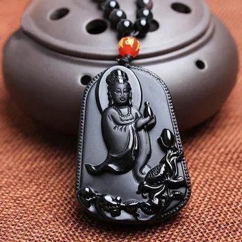 Ювелирные изделия с подвеской из натурального обсидиана Lotus Avalokitesvara, изысканные ювелирные изделия, хрустальная ваза, мужское и женское ожерелье, ювелирные изделия с подвеской