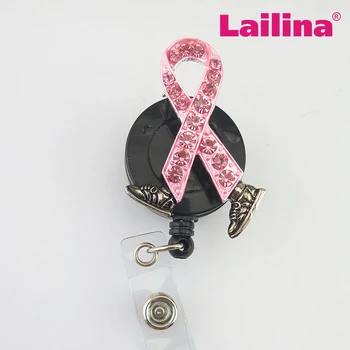 5 шт./лот, розовая лента со стразами, катушка для значка для обуви, выдвижная, держатель для удостоверения личности медсестры