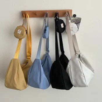 Винтажная женская сумка через плечо большой емкости, однотонные водонепроницаемые нейлоновые сумки через плечо в японско-южнокорейском стиле, сумки-бродяги