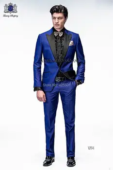 Мужские костюмы для жениха, новинка 2020 года, однобортный приталенный королевский синий атласный свадебный костюм и деловой костюм для вечеринки, смокинг