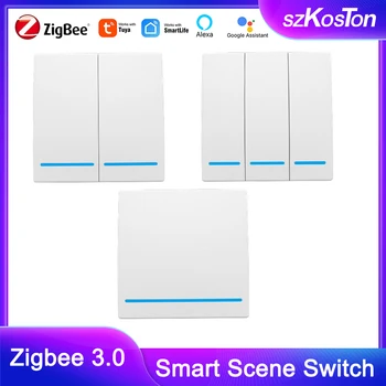 Tuya ZigBee Smart Scene Switch 1/2/3 Gang Беспроводная Настенная Панель Кнопочная Работа на Батарейках с Alexa Google Home Smart Life